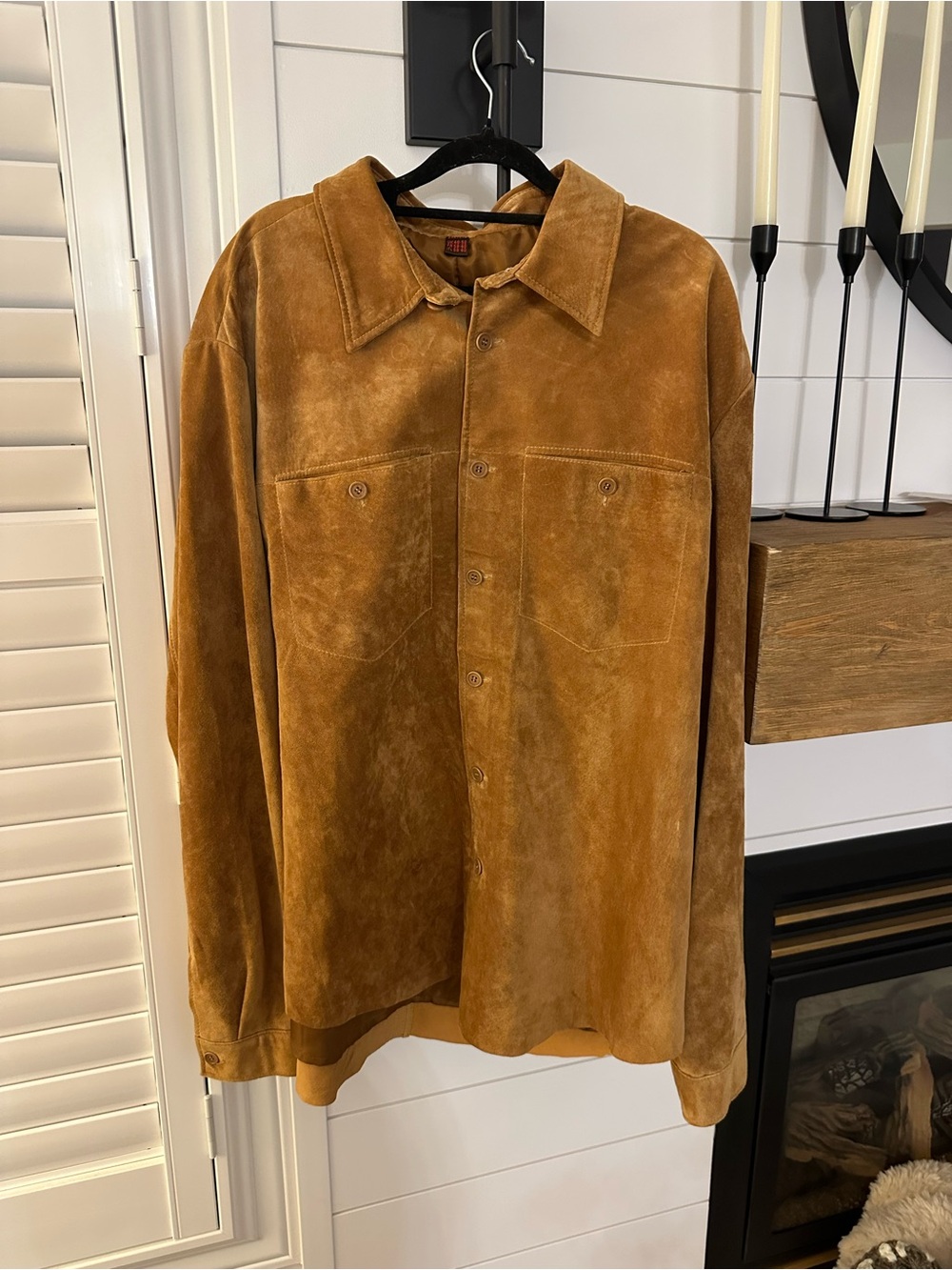 Danier Genuine Cognac Suede Leather Button-Front Jacket